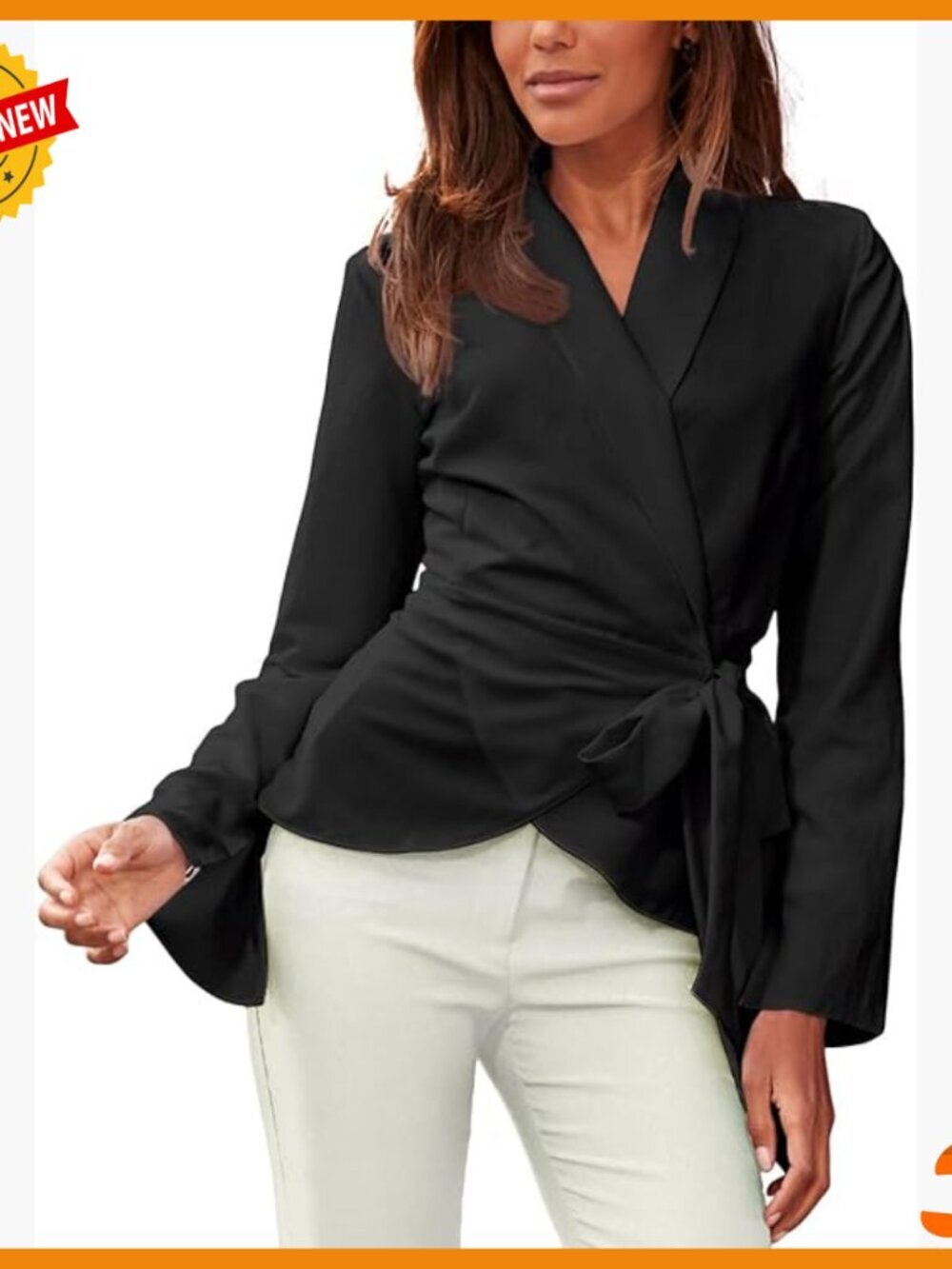 Lapel Wrap Blouse Long Sleeve V-Neck Top Office Casual Wear